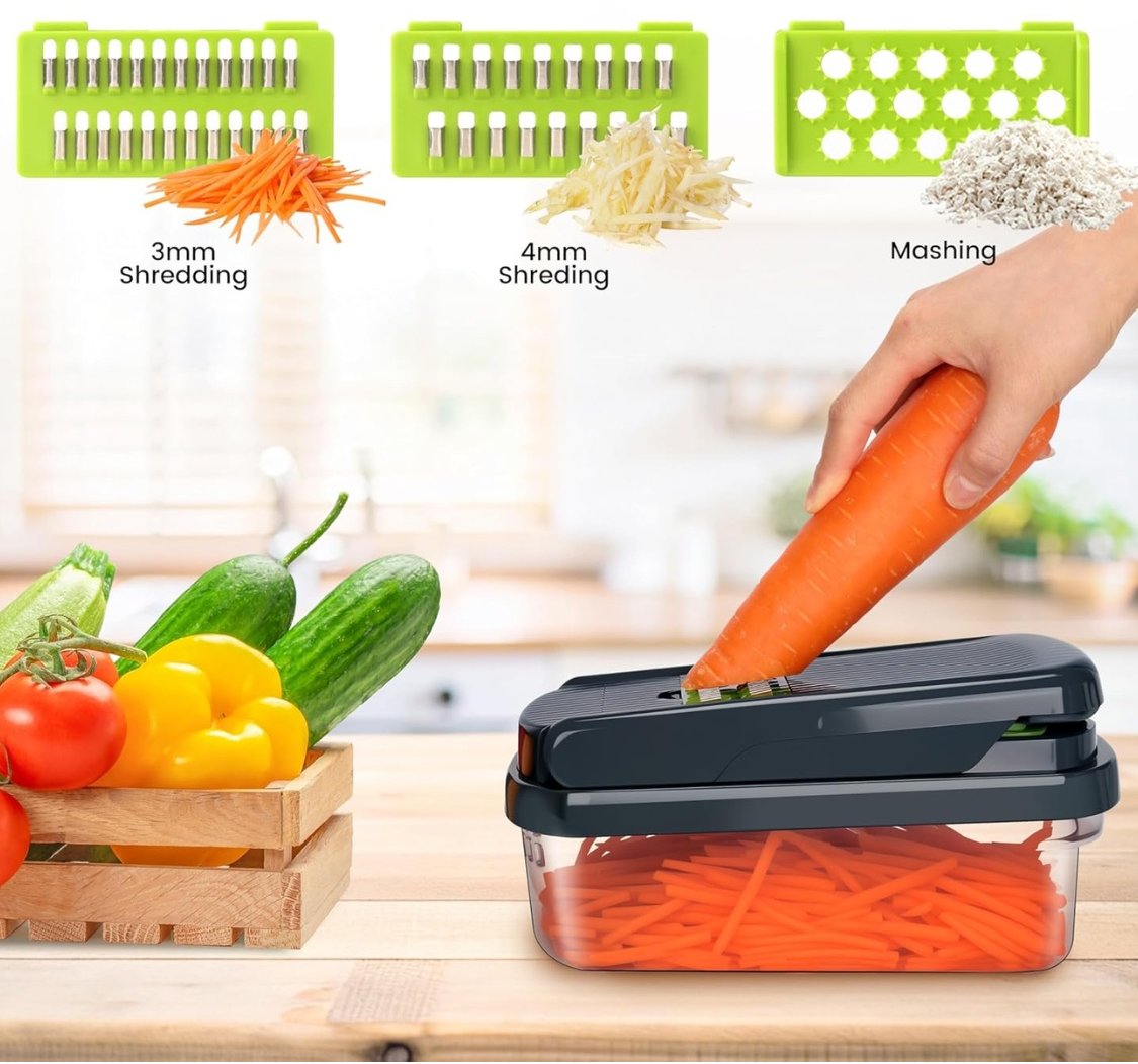 KraftedKitchen 12-in-1 Vegetable Chopper with Container and 7 Blades