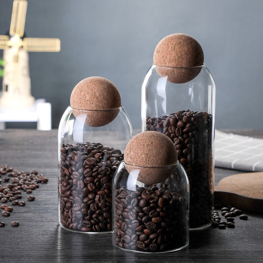 KraftedKitchen glass storage jar with cork lid