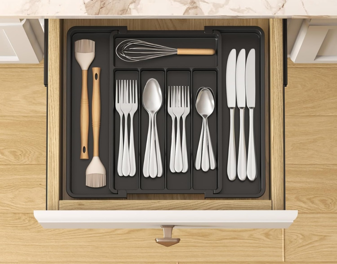 KraftedKitchen Expandable Silverware Organizer with 7 Compartments
