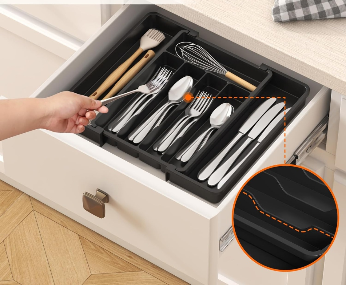 KraftedKitchen Expandable Silverware Organizer with 7 Compartments