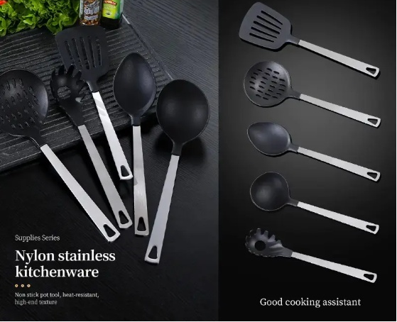 KraftedKitchen 5-Piece Kitchen Utensil Set with Stainless Steel Handles