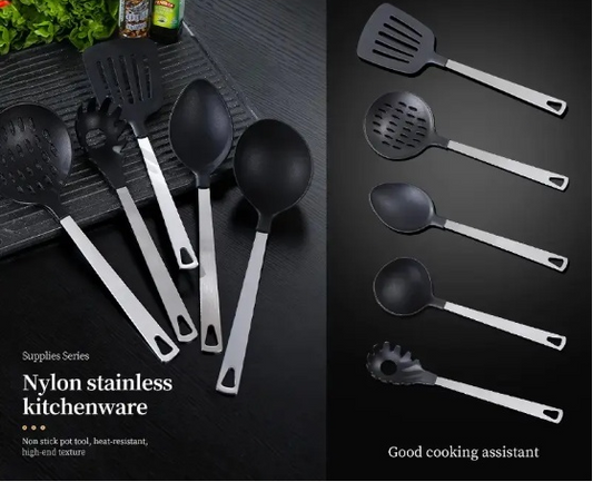 KraftedKitchen 5-Piece Kitchen Utensil Set with Stainless Steel Handles
