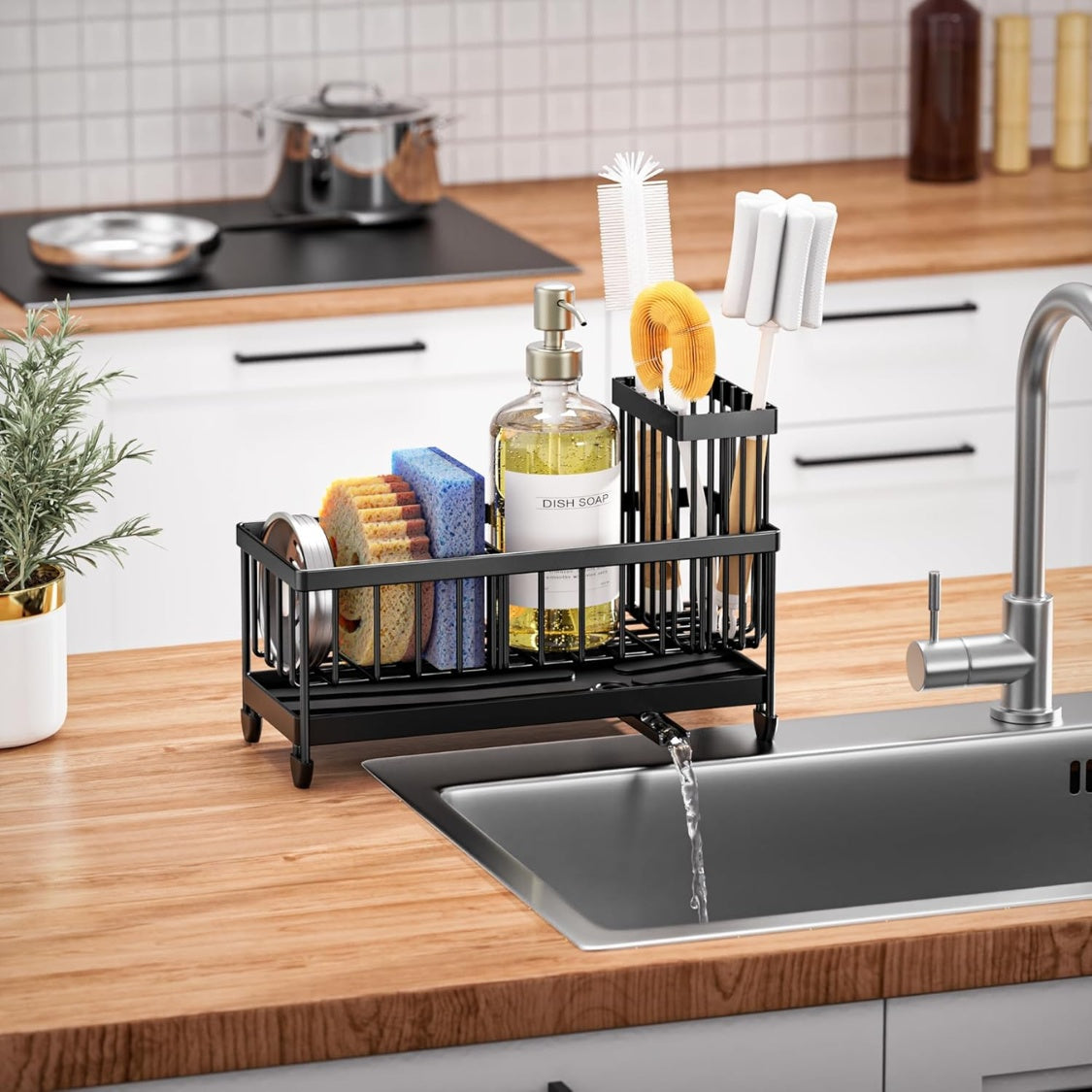 KraftedKitchen kitchen sink caddy with rotating drain spout